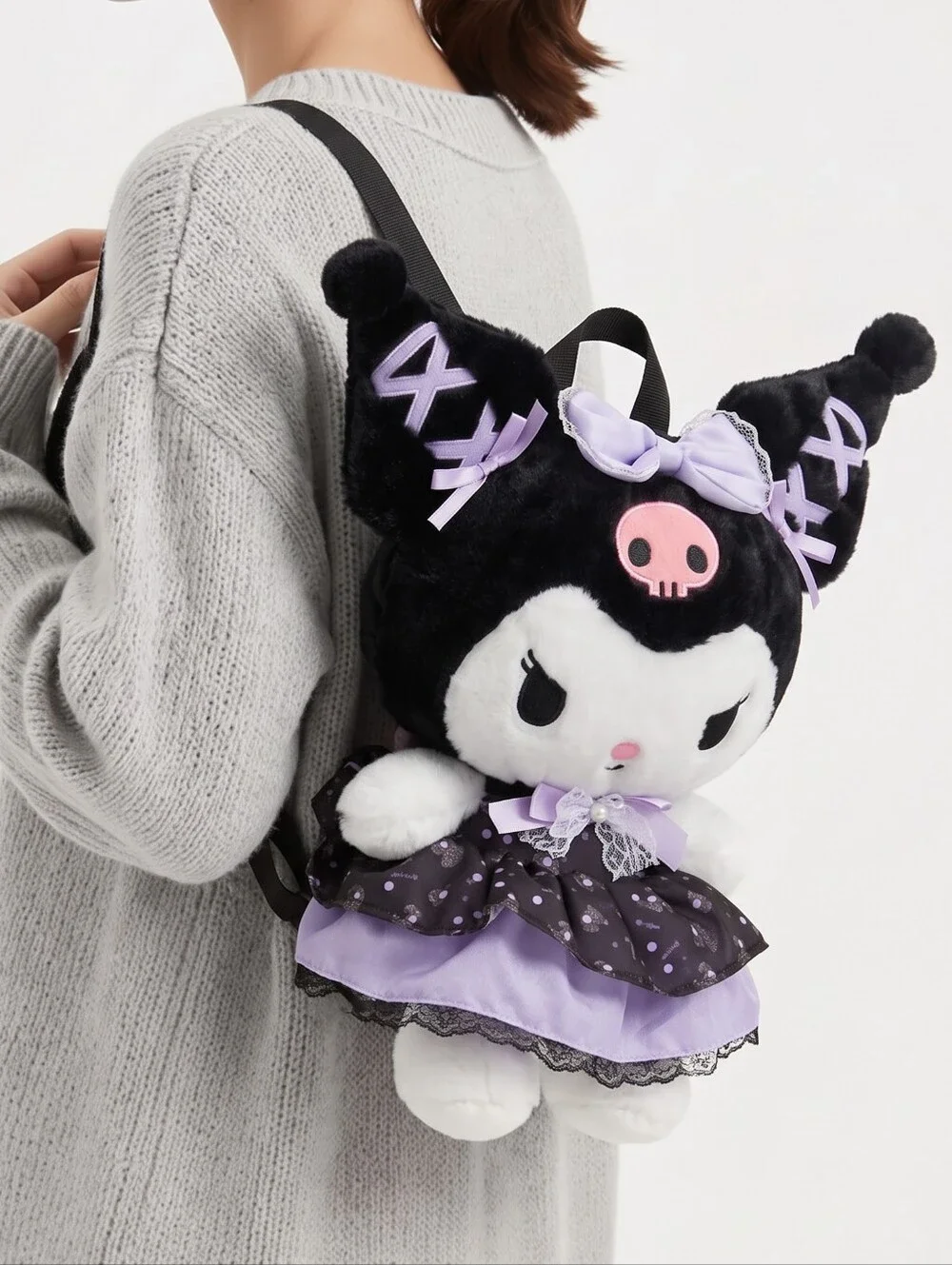 Hello Kitty Kuromi Plush Backpack Purple Gothic Mini Bag Sanrio Kawaii Y2K Cute